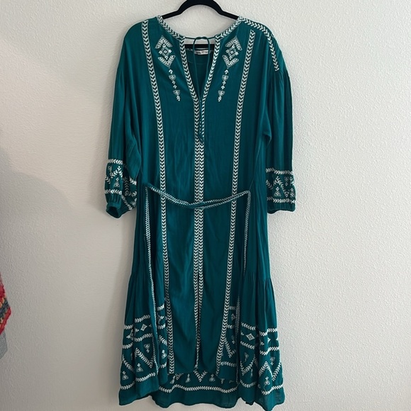 Zara Teal Embroidered Midi Dress - Picture 3 of 9